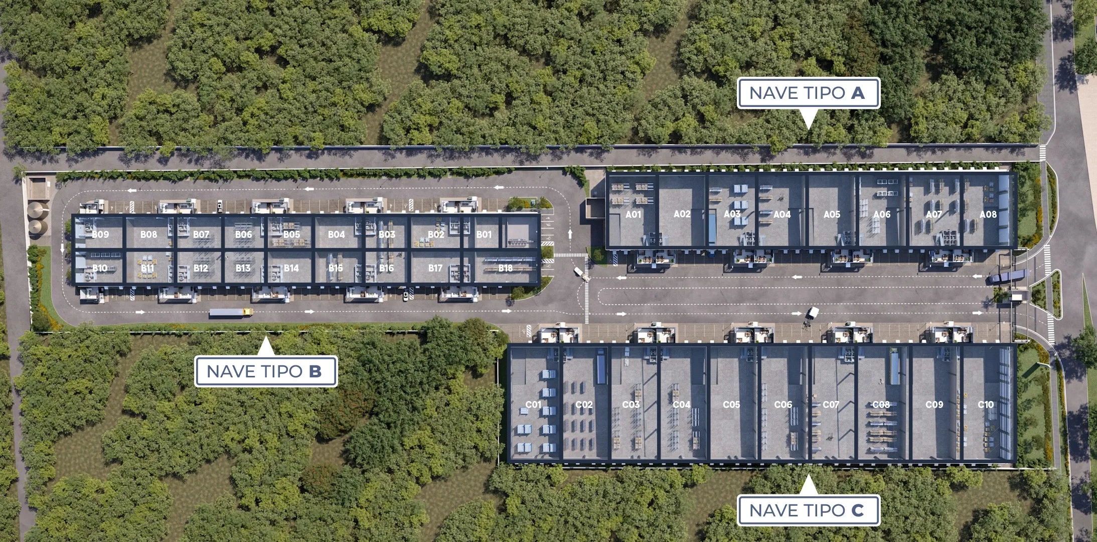 Plan maestro de Nexa Periférico — distribución de naves A, B y C